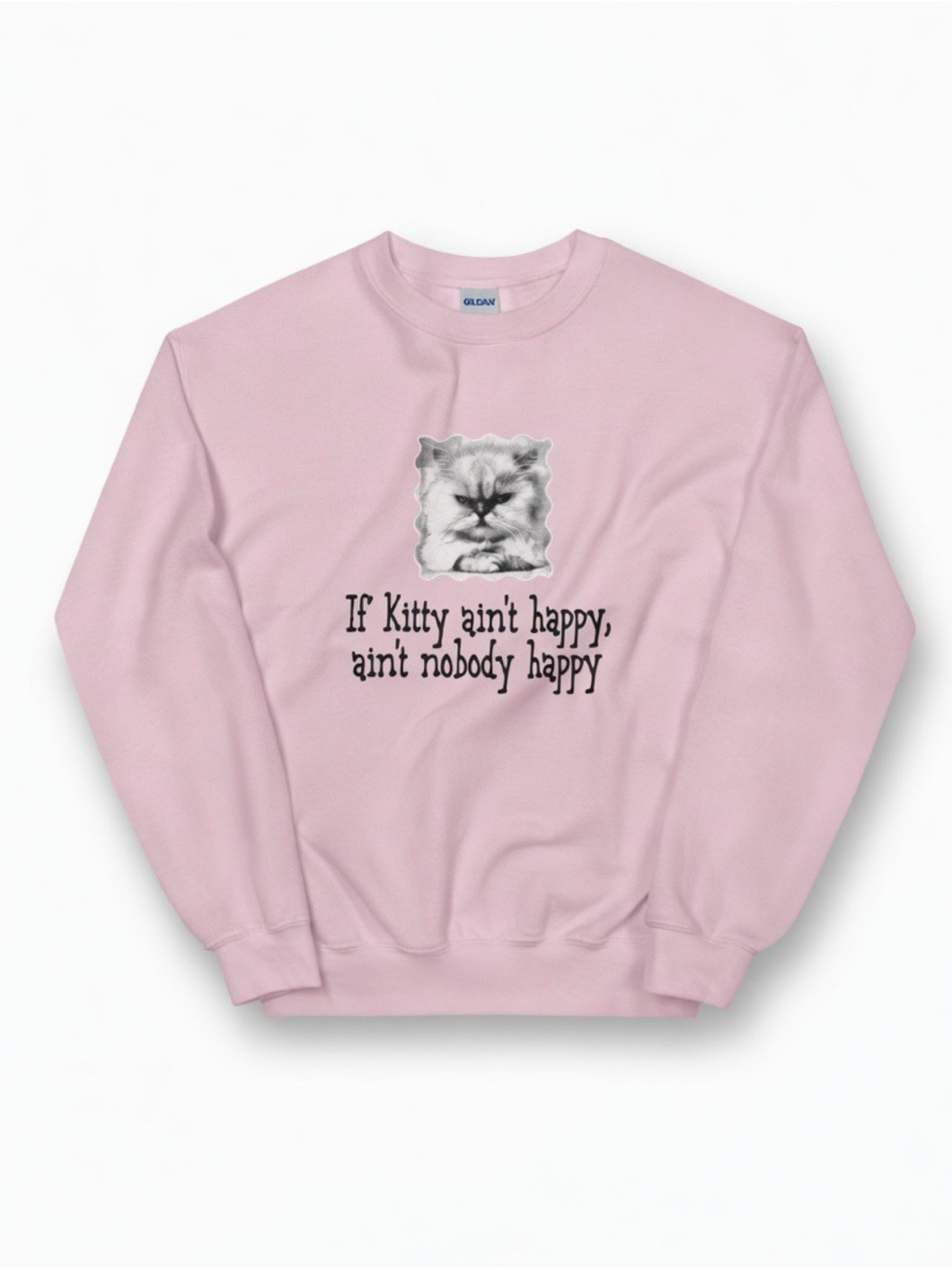Gildan Pink Sweatshirt with Grumpy Cat Graphic
